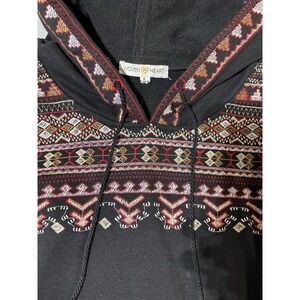 Woven Heart Embroidered Sequined Black Hoodie sz Large